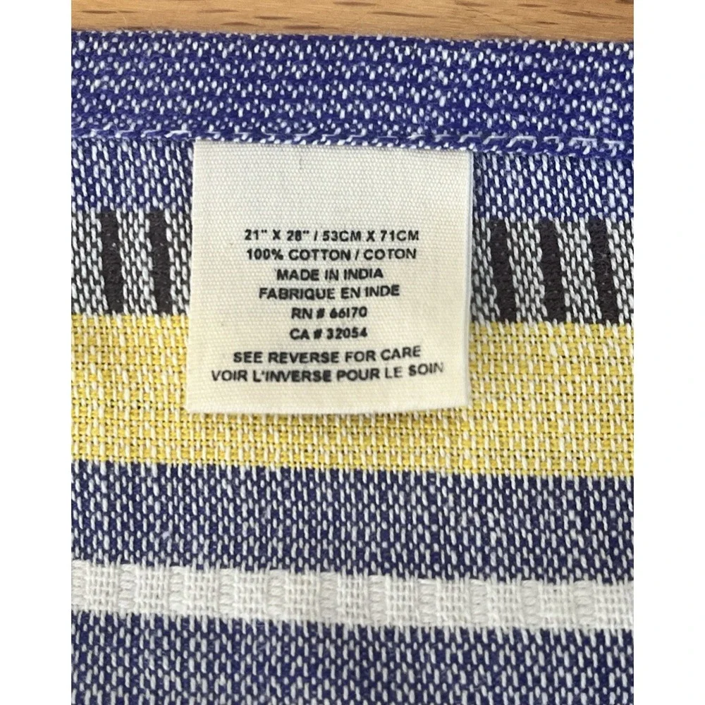 Anthropologie Kitchen Decor Woven Dish Tea Towel Striped Blue Yellow‎ White